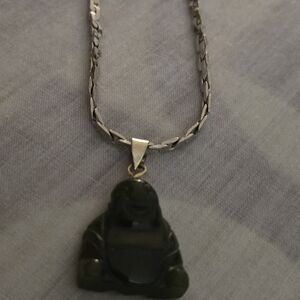 Elegant Gold and Green Buddha Pendant Necklace